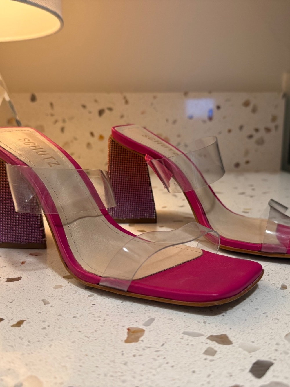 Schutz acrylic and rhinestone sandals